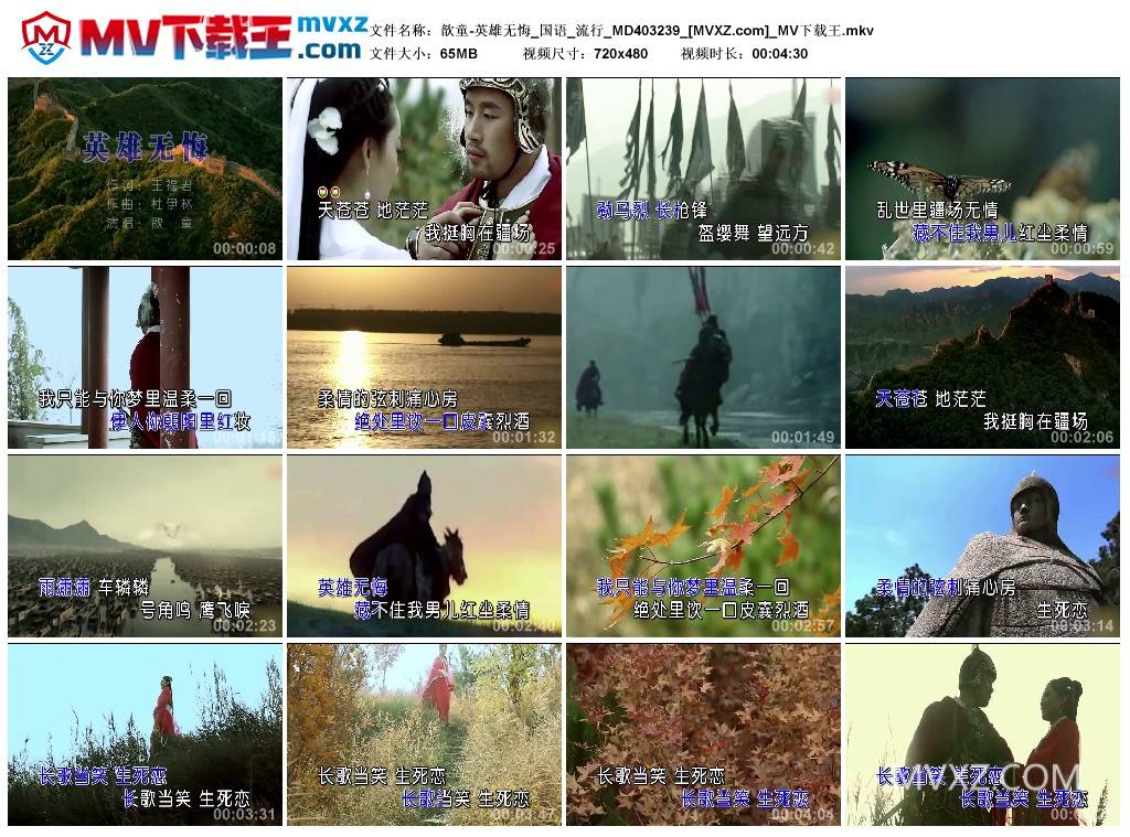 歆童-英雄无悔_国语_流行_MD403239